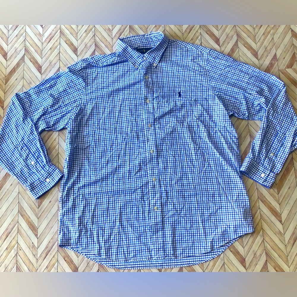Ralph Lauren Classic Fit Performance Mens Longsleeve Button Down XXL. Blue/White